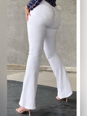 Women’s White High-Waisted Wide-Leg Pants – Size Small